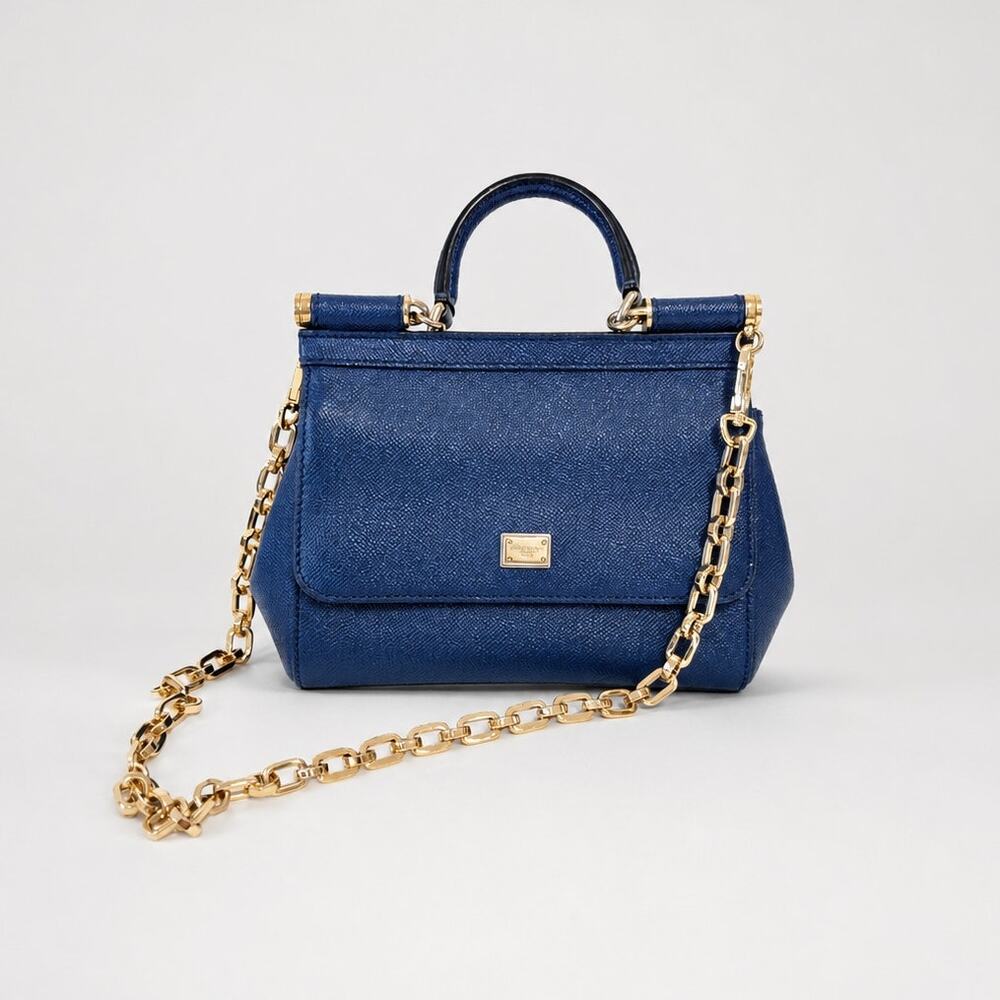 Dolce & Gabbana Leather Miss Sicily Top Handle Small Bag in Blue